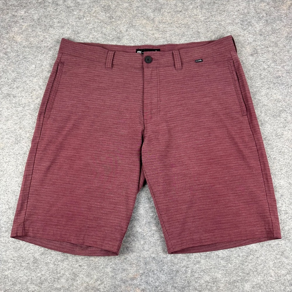 Travis Mathew Chino Shorts 11" Pockets Striped Red Mens 36